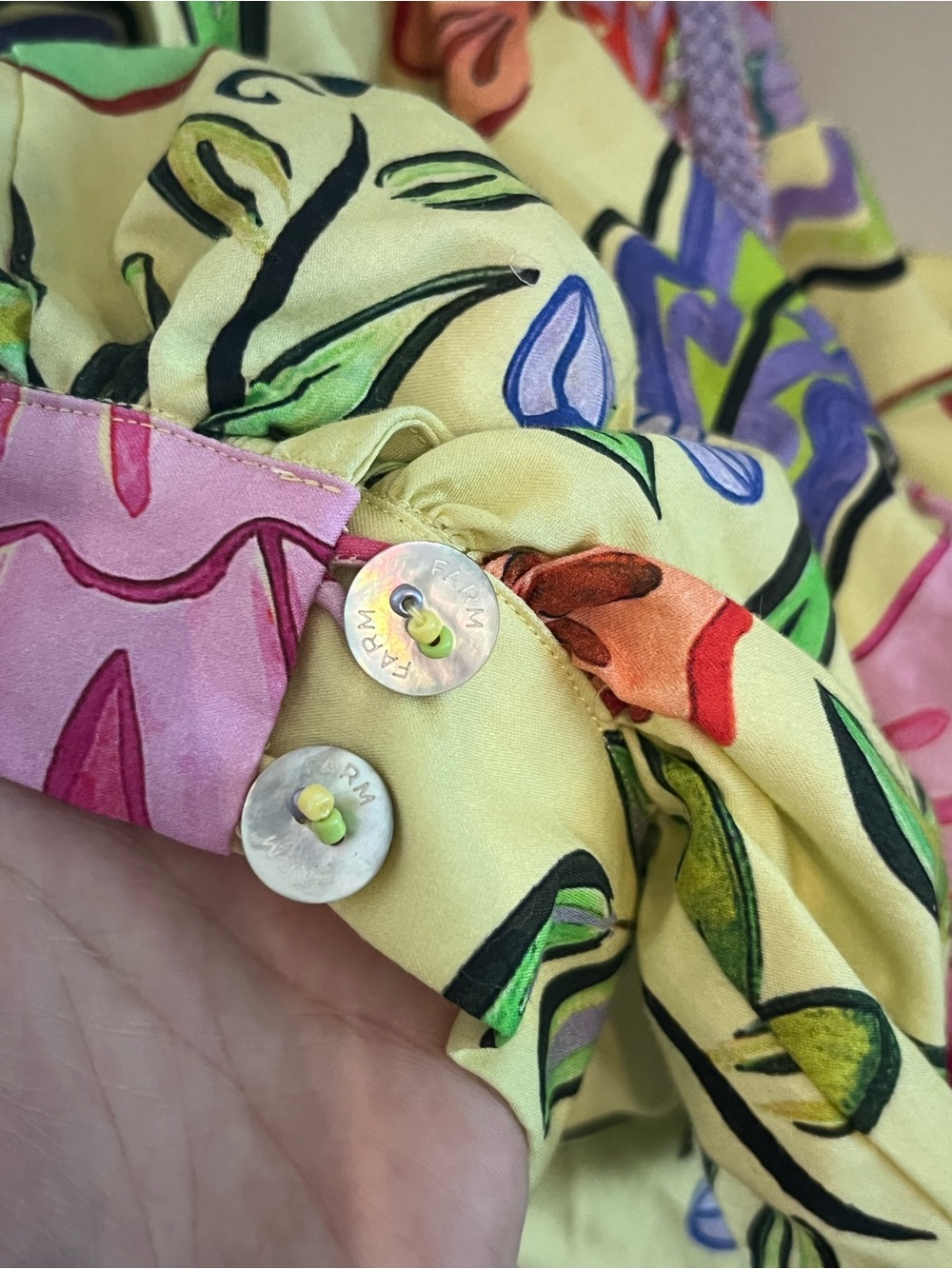 FARM Rio Yellow Floral Insects Puff Sleeve Belted Mini Dress Size S NWT - Picture 7 of 11